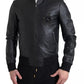 Dolce & Gabbana Black Leather Logo Embroidery Full Zip Jacket