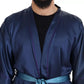 Dolce & Gabbana Blue Satin Silk Waist Belt Robe Jacket