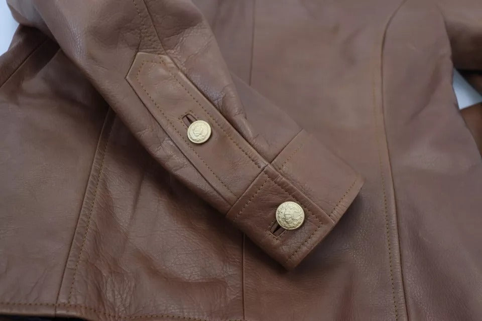 Dolce & Gabbana Brown Calfskin Button Down Blouson Jacket