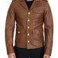 Dolce & Gabbana Brown Calfskin Button Down Blouson Jacket