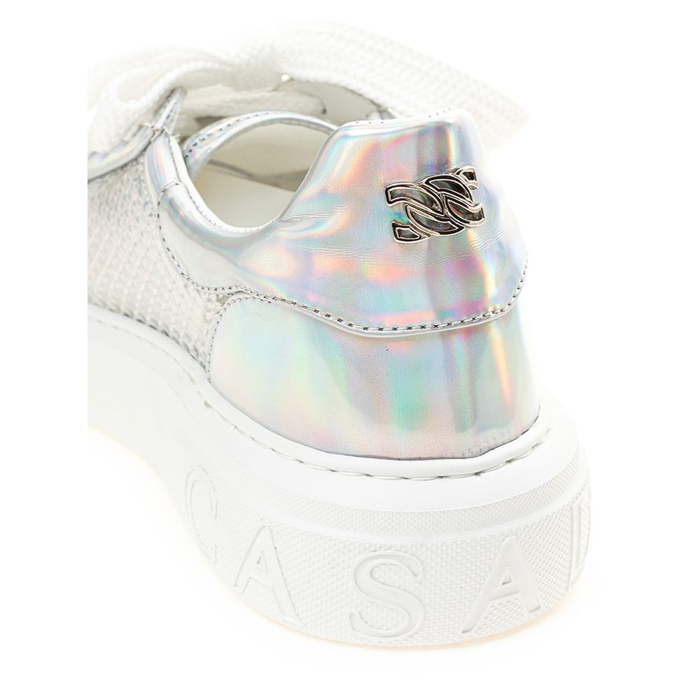 Casadei Silver Eco Leather Chic Sneakers