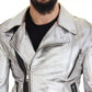 Dolce & Gabbana Silver Leather Biker Coat Lambskin Jacket