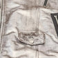 Dolce & Gabbana Silver Leather Biker Coat Lambskin Jacket