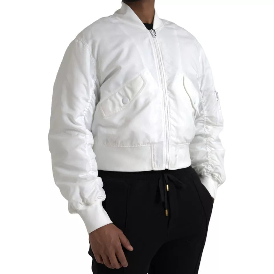 Dolce & Gabbana White Bomber Long Sleeves Full Zip Jacket