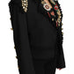 Dolce & Gabbana Black Crystal Blazer Coat Wool Jacket