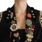 Dolce & Gabbana Black Crystal Blazer Coat Wool Jacket