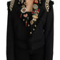 Dolce & Gabbana Black Crystal Blazer Coat Wool Jacket