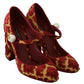 Dolce & Gabbana Red Floral Brocade Heels Mary Janes Pumps Shoes