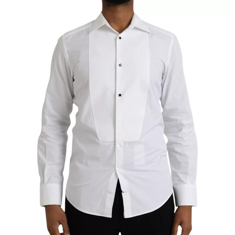 Dolce & Gabbana White Bib Cotton Poplin Formal GOLD Shirt