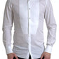 Dolce & Gabbana White Bib Cotton Poplin Men Formal GOLD Shirt