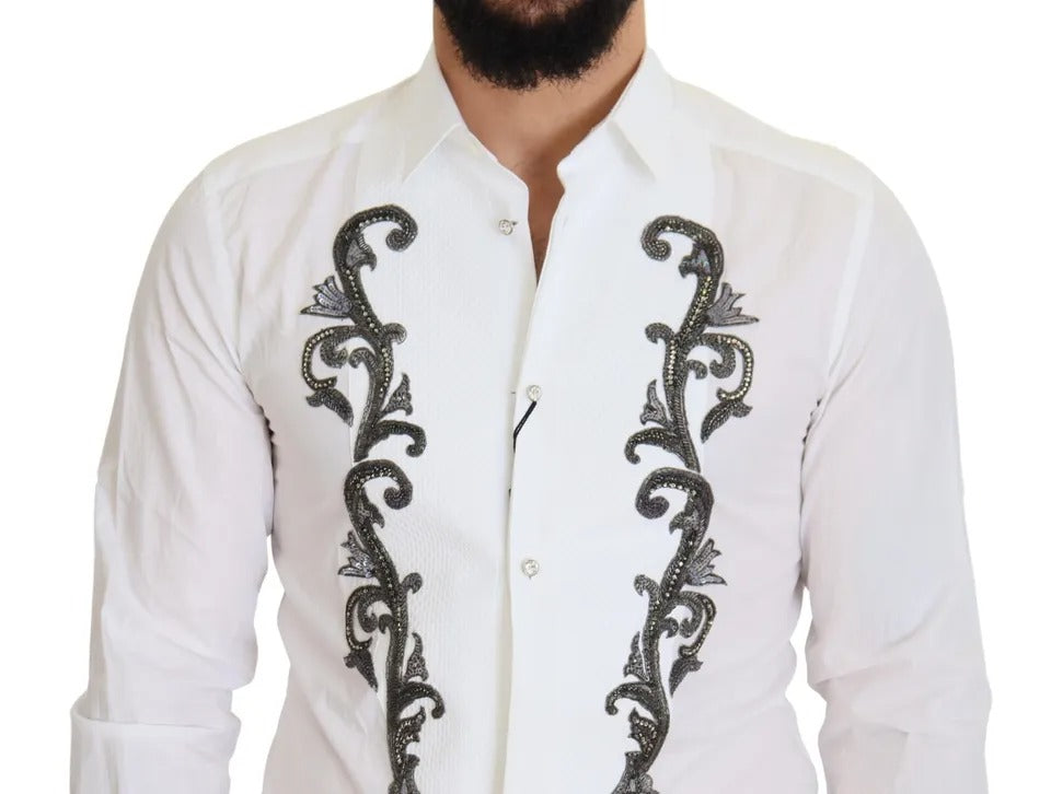 Dolce & Gabbana White Embellished Cotton Dress GOLD Shirt