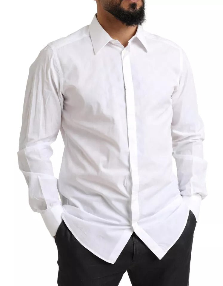 Dolce & Gabbana White GOLD Formal Cotton Tuxedo Dress Shirt