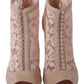 Dolce & Gabbana Beige Lace Suede Peep Toe Ankle Boots Shoes