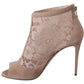 Dolce & Gabbana Beige Lace Suede Peep Toe Ankle Boots Shoes