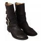 Dolce & Gabbana Black Leather Buckle Mid Calf Boots Shoes