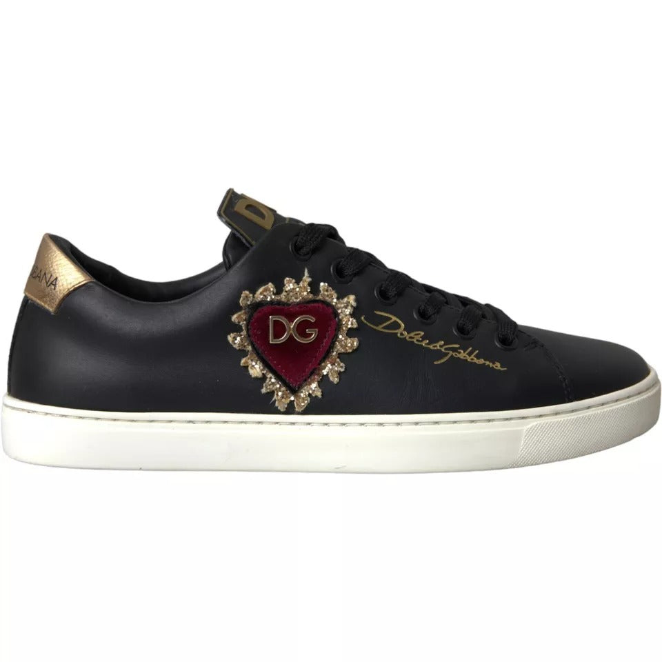 Dolce & Gabbana Black Portofino Sacred Heart Sneakers Shoes