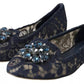 Dolce & Gabbana Blue Taormina Lace Crystals Flats Shoes