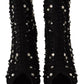 Dolce & Gabbana Black Tulle Suede Crystals Heels Boots Shoes