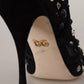 Dolce & Gabbana Black Tulle Suede Crystals Heels Boots Shoes