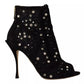 Dolce & Gabbana Black Tulle Suede Crystals Heels Boots Shoes