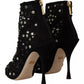 Dolce & Gabbana Black Tulle Suede Crystals Heels Boots Shoes