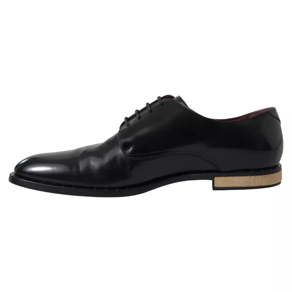 Dolce & Gabbana Black Leather Gold Heel Derby Dress Shoes