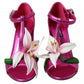 Dolce & Gabbana Fuchsia Flower Crystals Heels Sandals Shoes