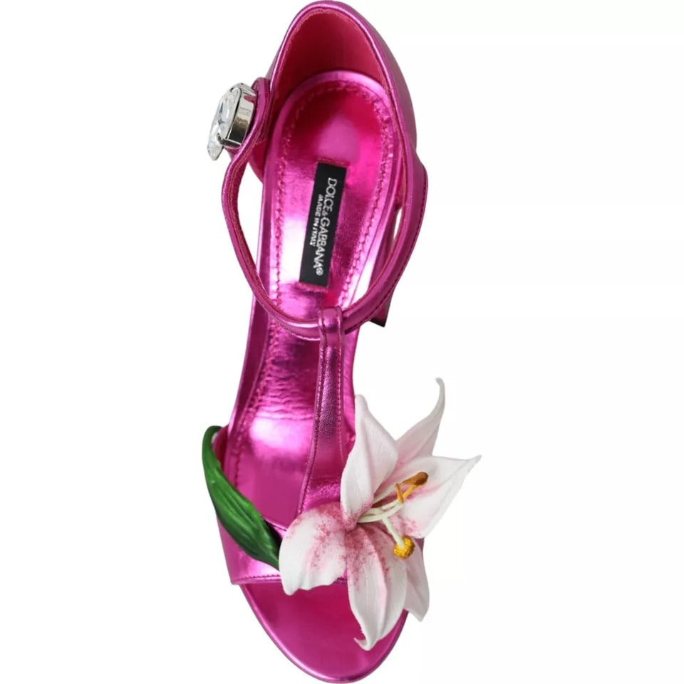 Dolce & Gabbana Fuchsia Flower Crystals Heels Sandals Shoes