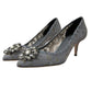 Dolce & Gabbana Gray Taormina Lace Crystal Heels Pumps Shoes