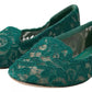 Dolce & Gabbana Green Floral Lace Loafers Flats Shoes