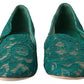 Dolce & Gabbana Green Floral Lace Loafers Flats Shoes