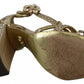 Dolce & Gabbana Gold Crystals T-strap Sandals Leather Shoes