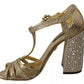 Dolce & Gabbana Gold Crystals T-strap Sandals Leather Shoes