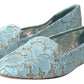 Dolce & Gabbana Light Blue Floral Lace Loafers Flats Shoes