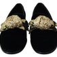 Dolce & Gabbana Black Velvet Gold Sequin Embellished Loafers Shoes