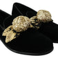 Dolce & Gabbana Black Velvet Gold Sequin Embellished Loafers Shoes