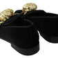 Dolce & Gabbana Black Velvet Gold Sequin Embellished Loafers Shoes