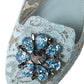 Dolce & Gabbana Blue Lace Crystal Ballet Loafers Shoes