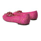 Dolce & Gabbana Pink Lace Crystal Ballet Loafers Shoes