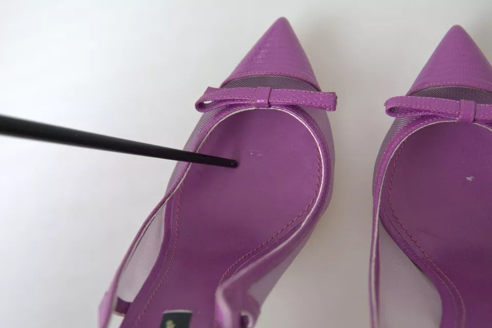 Dolce & Gabbana Purple Leather Mesh High Heels Slingback Shoes