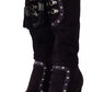 Dolce & Gabbana Purple Suede Leather Studded High Boots Shoes