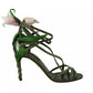 Dolce & Gabbana Acid Green Leather Strappy Flower Heels Sandals Shoes