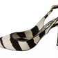 Dolce & Gabbana Black White Zebra Leather Heels Slingback Shoes