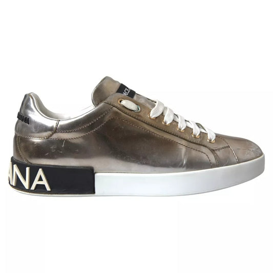 Dolce & Gabbana Bronze Leather Logo Sneaker Portofino Shoes