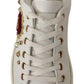 Dolce & Gabbana White Leather Gold Red Heart Sneakers Shoes