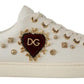 Dolce & Gabbana White Leather Gold Red Heart Sneakers Shoes