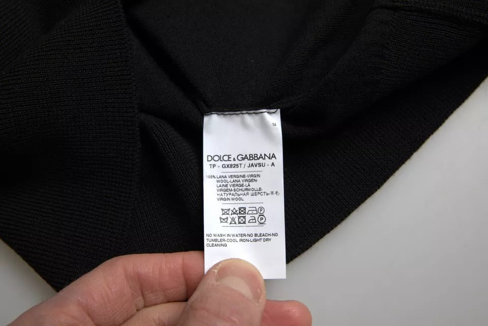 Dolce & Gabbana Black Wool Knit Crew Neck Pullover Sweater