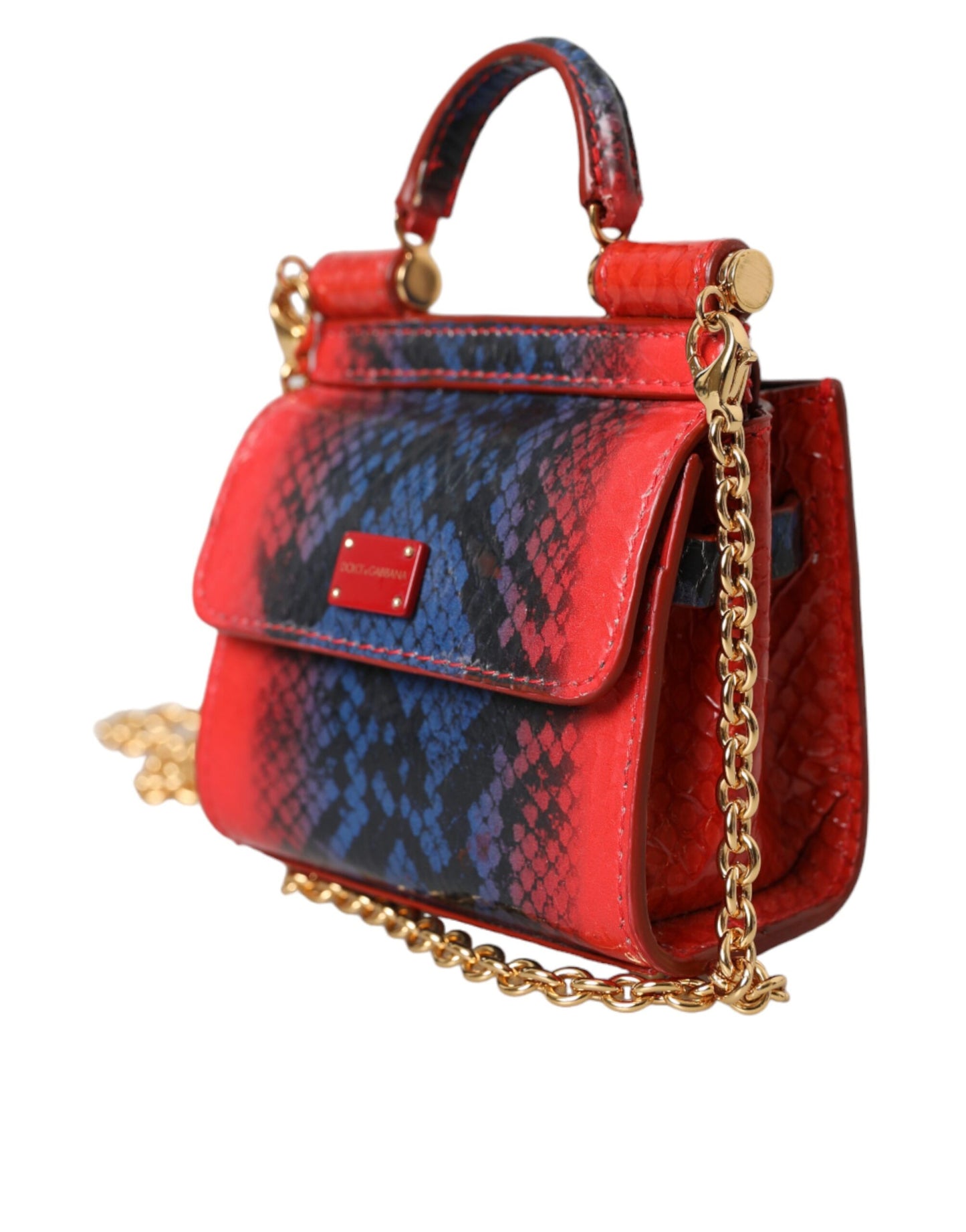 Dolce & Gabbana Red Blue Exotic Leather SICILY Microbag Crossbody Bag