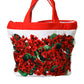 Dolce & Gabbana White Red Floral Canvas Logo Shopping Tote Bag