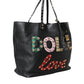 Dolce & Gabbana Black BEATRICE Leather Embellished Shopping Tote Bag